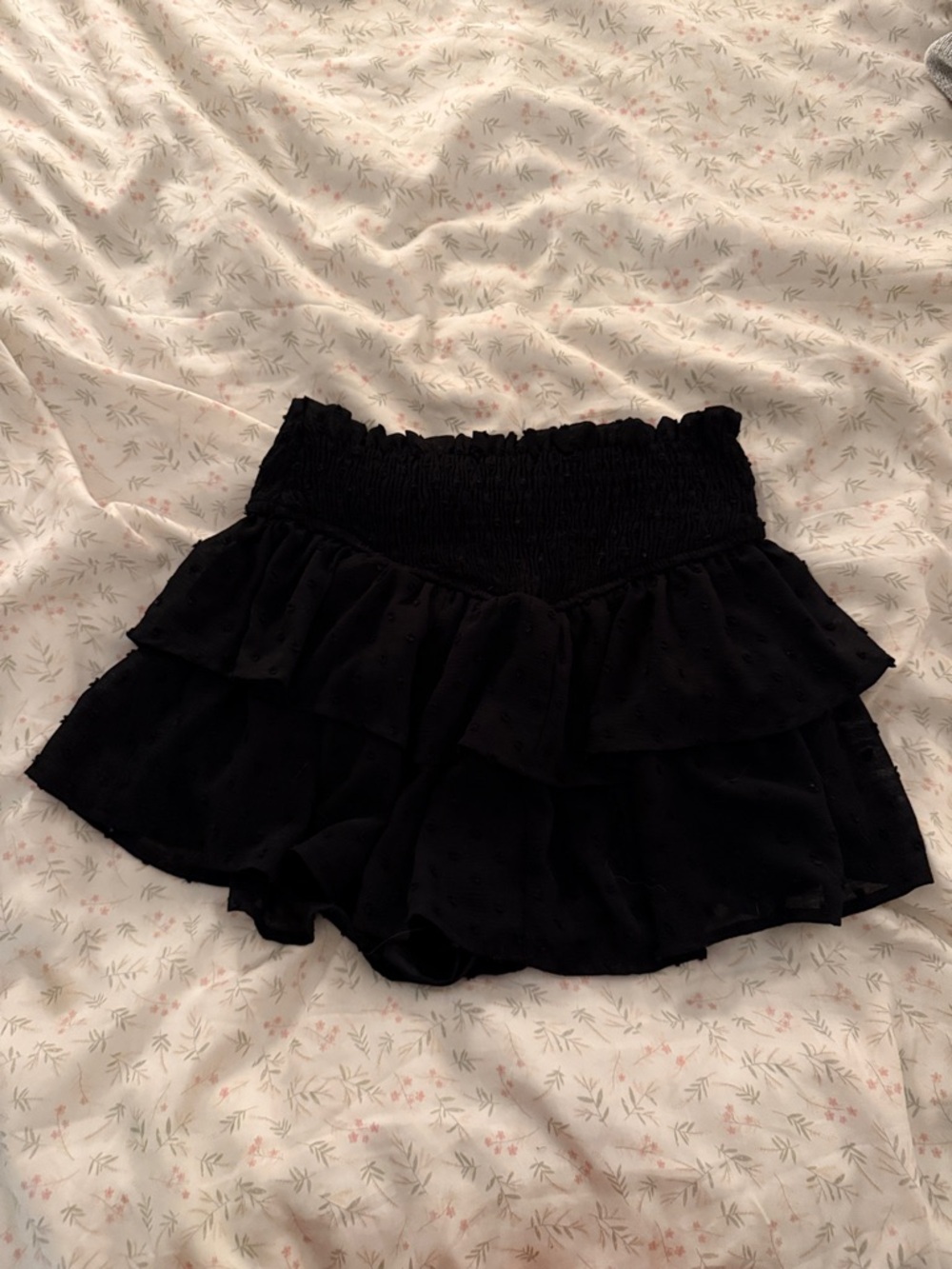 Altar'd State Black Ruffle Smocked Mini Skirt
